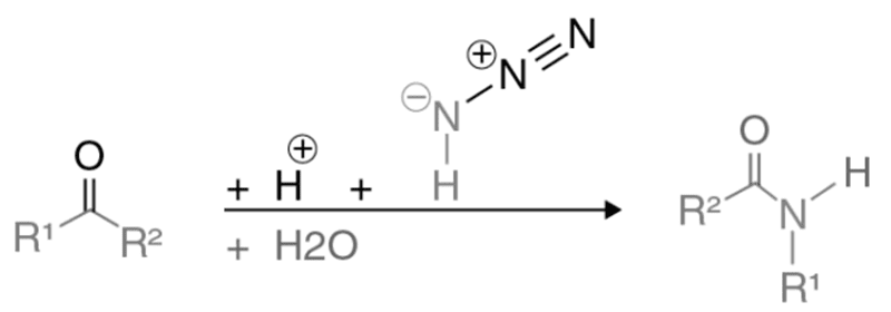 Exemplo reação de Schmidt  cetonas