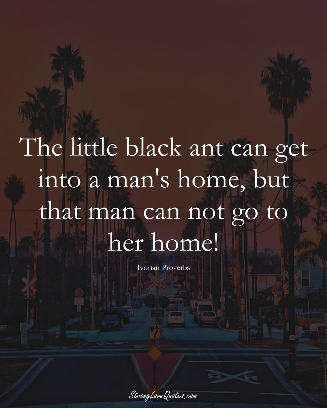 The little black ant can get into a man's home, but that man can not go to her home! (Ivorian Sayings);  #AfricanSayings