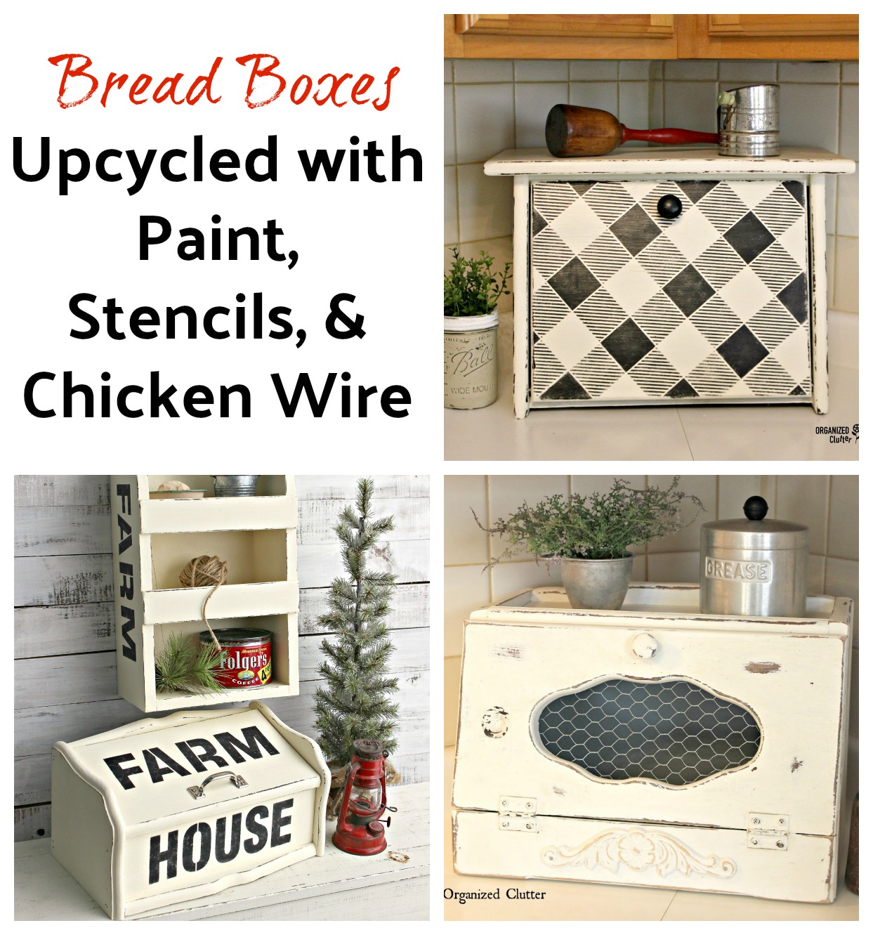 Bread Boxes Upcycled with Paint, Stencils & Chicken Wire Organized