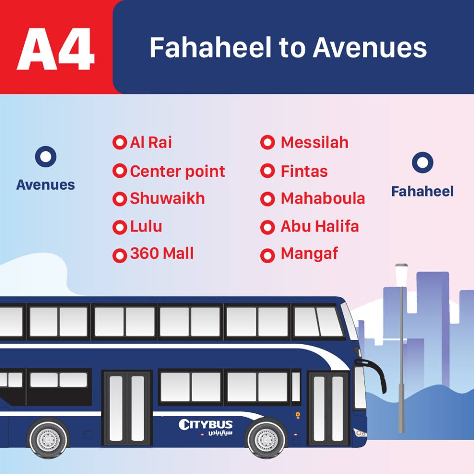 A4 Kuwait Bus Route A4 Fahaheel to Avenues, KuwaitBusA4, iiQ8