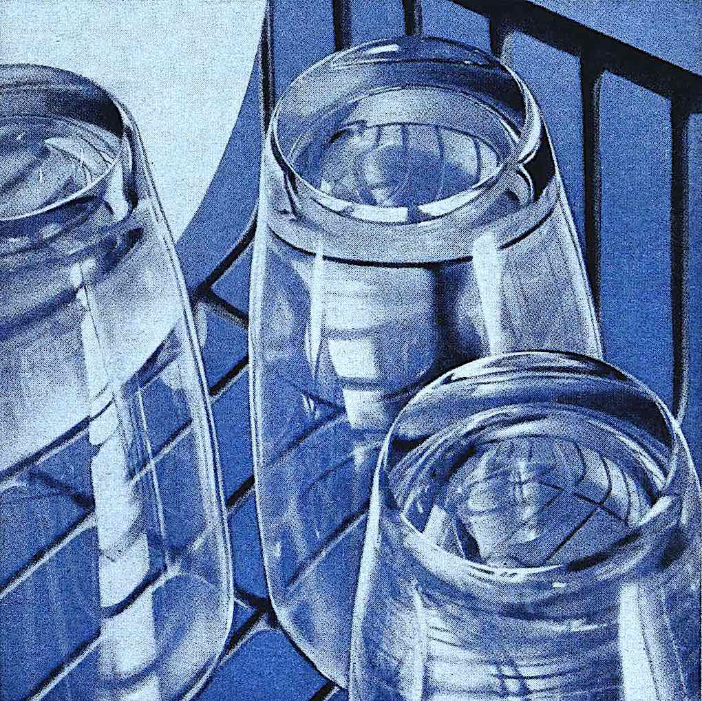 1960 Kitchen illustration a 1960 illustration of washed and inverted drinking glasses in blue