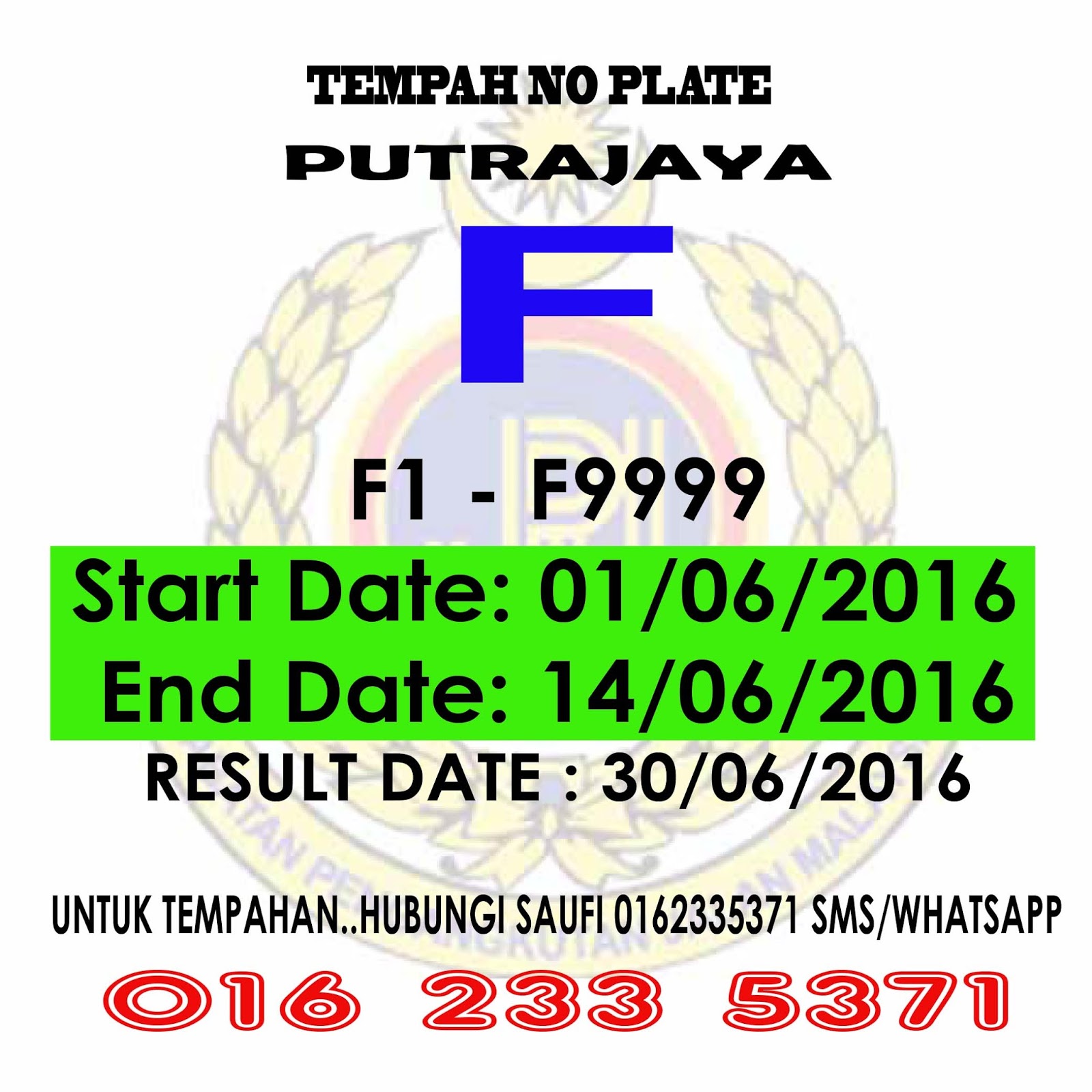 tempah no plate baru idaman anda (tender) atau beli no plate (running