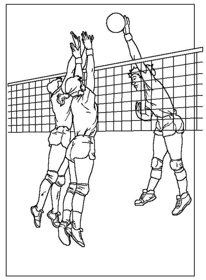 Coloring & Activity Pages: Volleyball - 3 Players at the ...