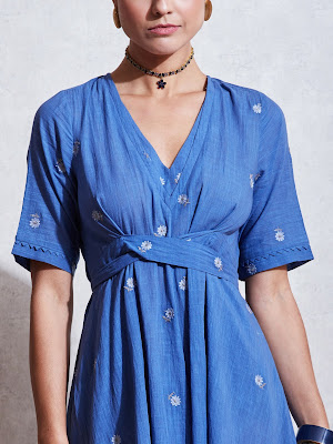 Ritu Kumar Blue cotton kurta Dresses with floral-motif front side