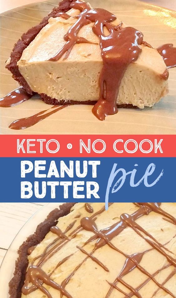Rich & creamy no cook keto chocolate peanut butter pie! It's also gluten and grain free! Easy keto dessert! #ketodessert #ketotreat ...