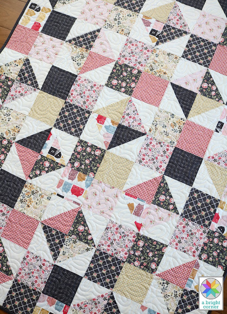 Four Patch Spin quilt made by Andy of A Bright Corner using Gingham Farmhouse fabrics