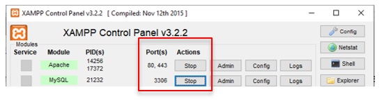 Control panel de XAMPP