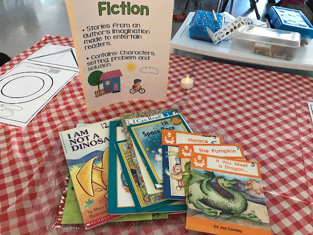 A blog post with a FREEBIE about doing a book tasting for with first graders. Encourage your first grade students to experience various reading genres by having a book tasting. Students sample books in various genres in a cafe themed setting. Link provided to free reading genre posters. {1st grade, ELA, balanced literacy}