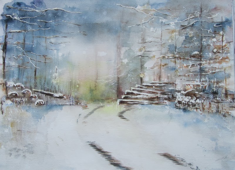 forêt hiver aquarelle neige