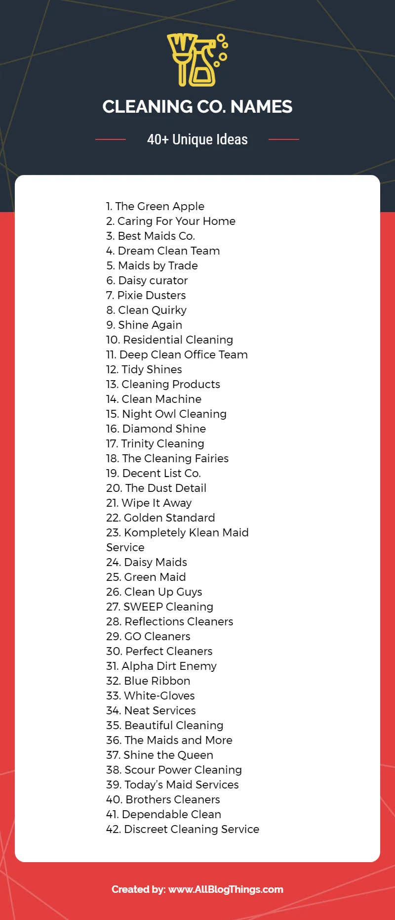 40+ Unique Cleaning Company Names Infographic