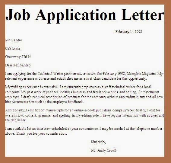 application letter for any position example