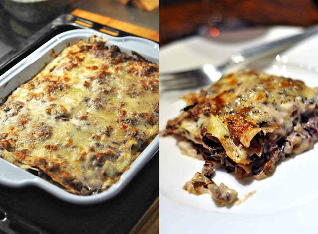 Frisch gemachte Lasagne mit Radicchio Treviso