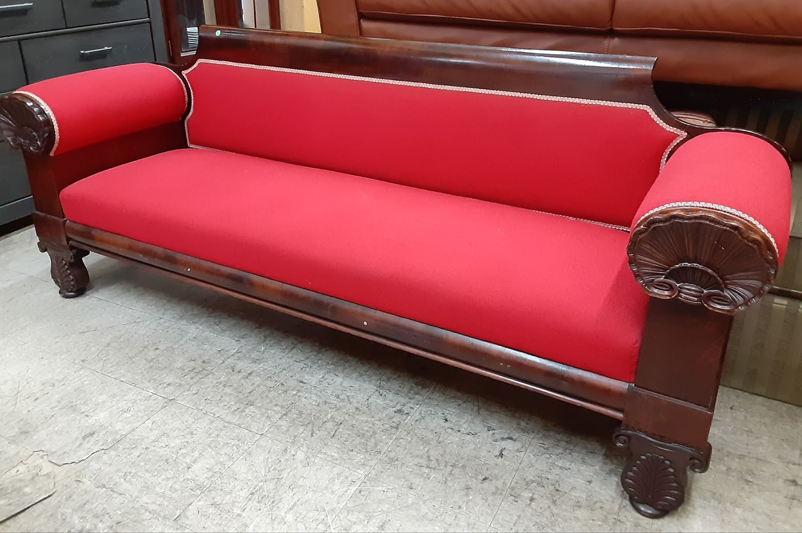 Uhuru Furniture & Collectibles 470669 Red Empire Style Sofa 275 SOLD