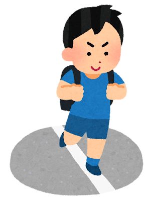 白線の上を歩く男の子のイラスト