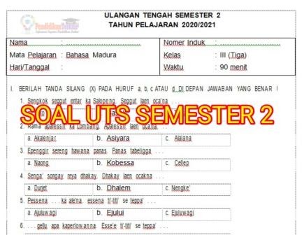 Soal Uts Pts Bahasa Madura Kelas 3 Semester 2 Dan Kunci Jawaban Pendidikanterkini