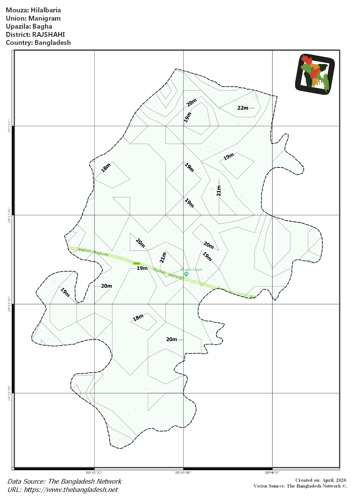 Map of Hilalbaria Mouza of Bagha Upazila, RAJSHAHI, Bangladesh.