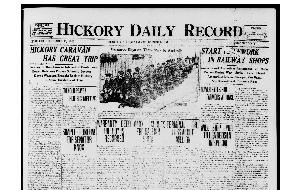 Rural North Carolina History Hickory Daily Record, Front Page, Oct. 14