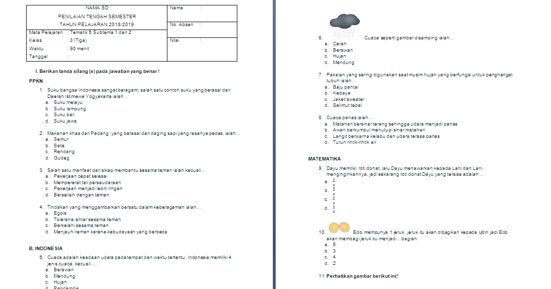 Soal PTS/UTS Kelas 3 SD/MI Tema 5 Subtema 12 Soal PTS/UTS Kelas 3 SD/MI Tema 5 Subtema 12