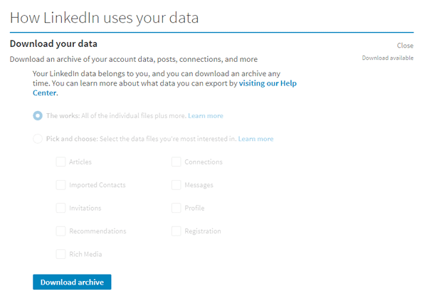 Comment télécharger les données de profil de LinkedIn