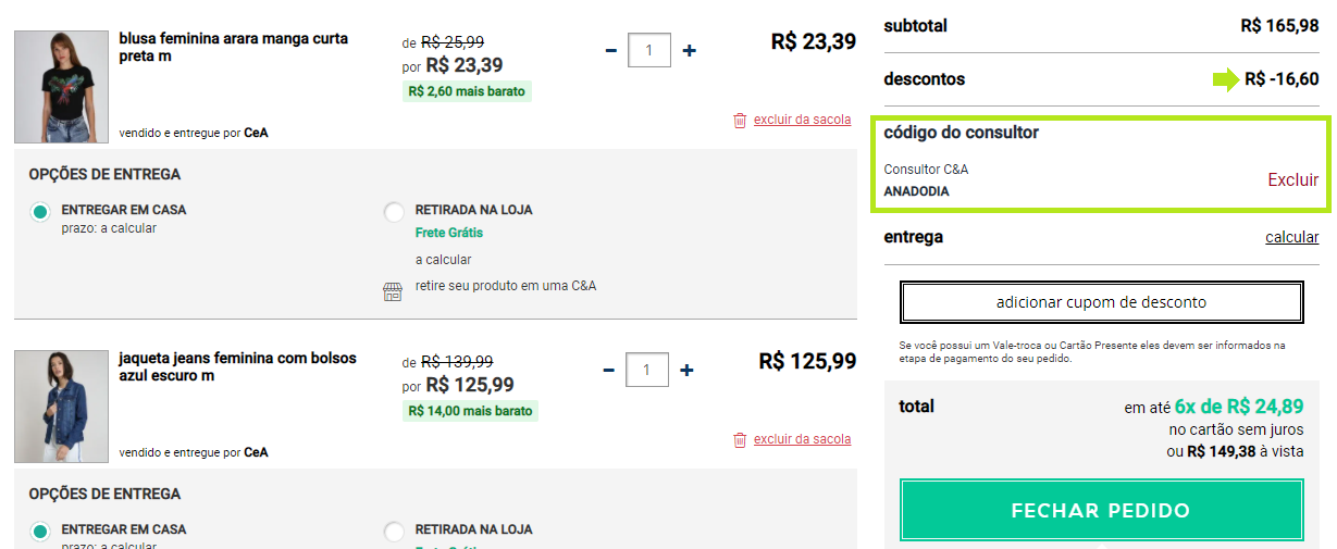 Ana do dia  Por Ana Soares: Desconto na C&A: Código de consultora ANADODIA