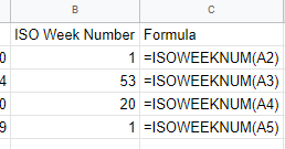 Google Sheets - ISOWEEKNUM
