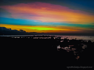 Colorful Dusk Sky On Tropical Rocky Fishing Beach In The Evening At The Village Umeanyar North Bali Indonesia