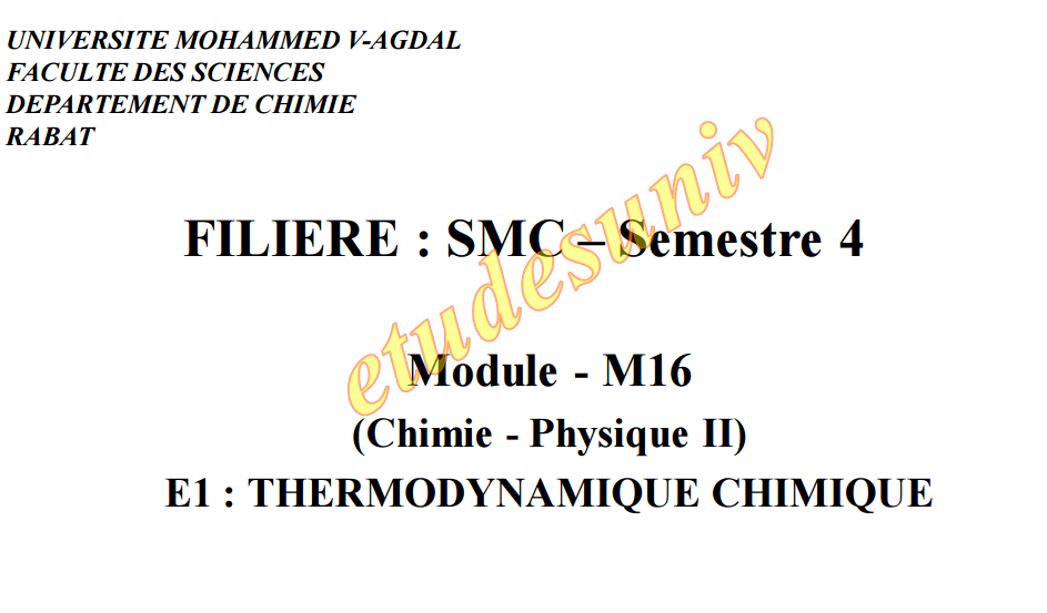 Thermodynamique Chimique SMC S4 Cours Complet Ajii Te9ra