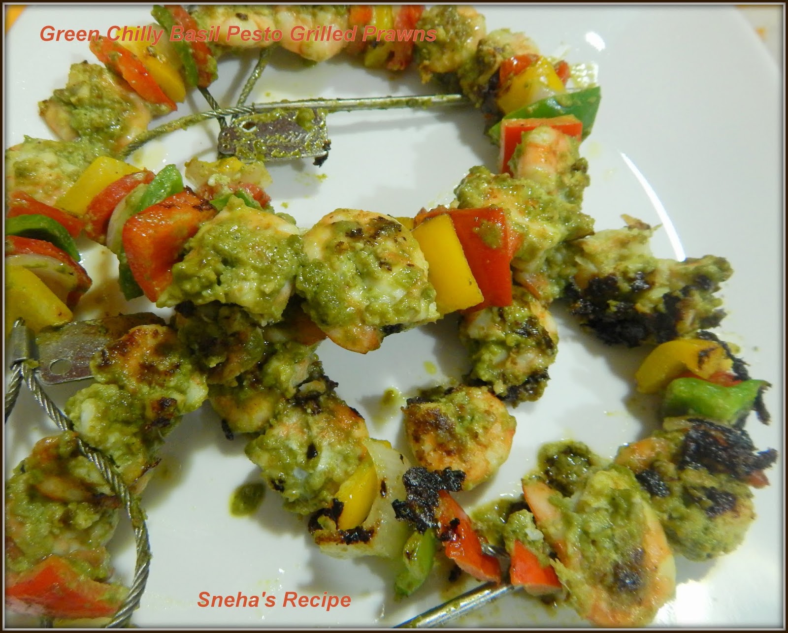 Green Chilly Basil Pesto Grilled PrawnsFishFriday Sneha's Recipe