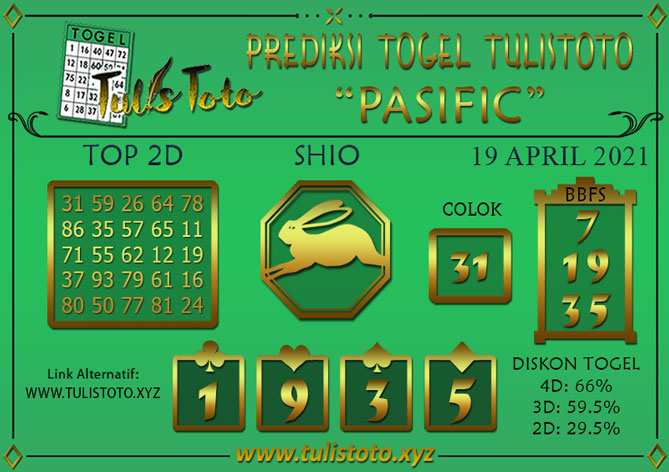 Prediksi Togel PASIFIC TULISTOTO 19 APRIL 2021