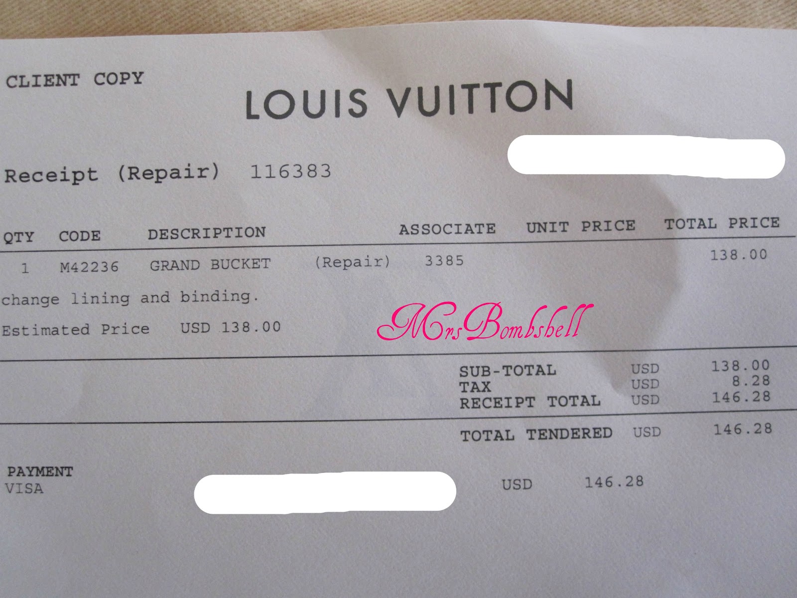 Louis Vuitton Receipt Image