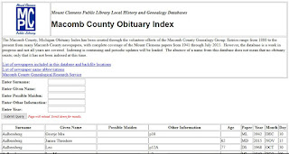 MCGG and Let's Talk...Genealogy: Macomb County Obituary Index Updated!