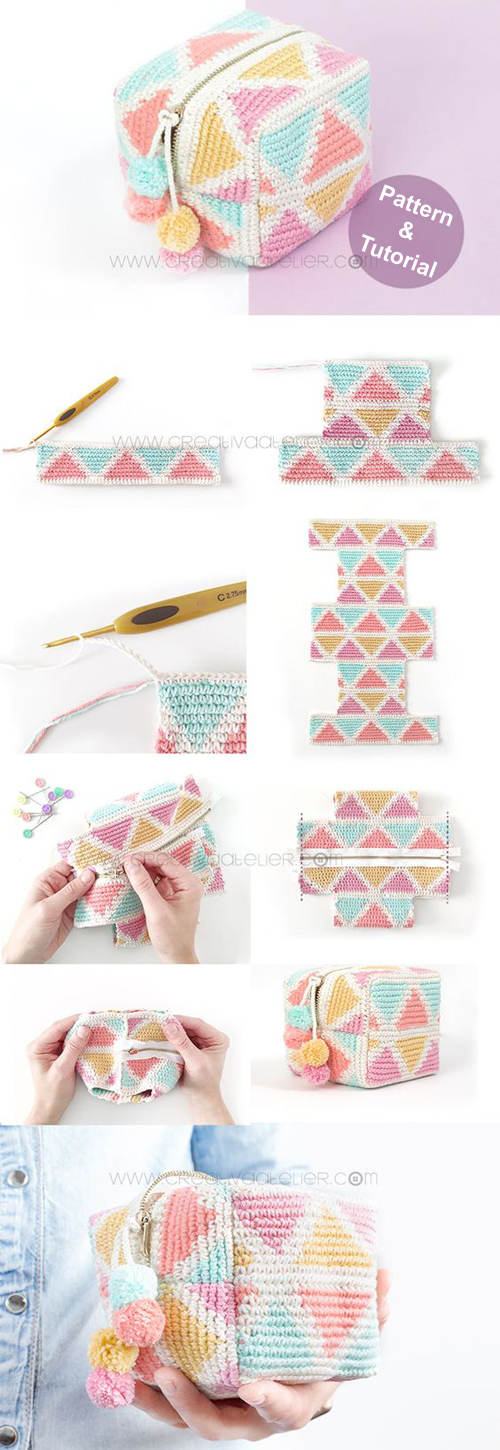Crochet Toiletry Bag / Tapestry CUBE - Free Pattern & Tutorial