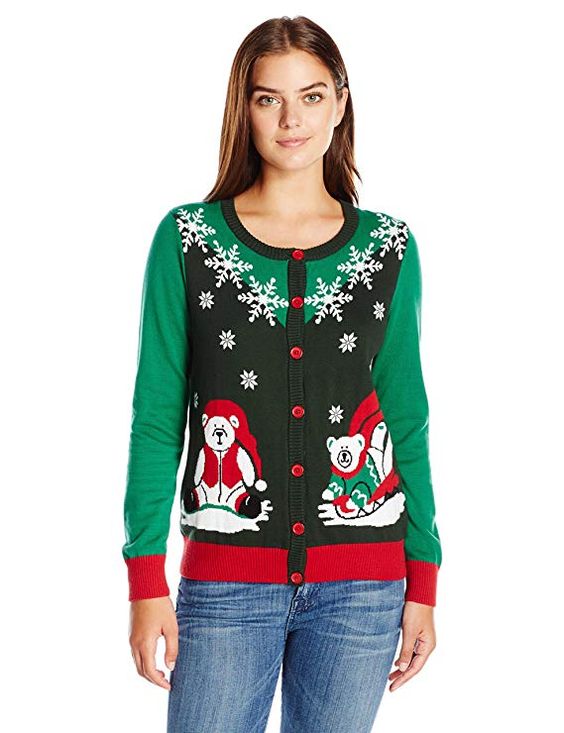 Ugly Christmas Sweater Women's Polar Bear Button Cardigan Sweater