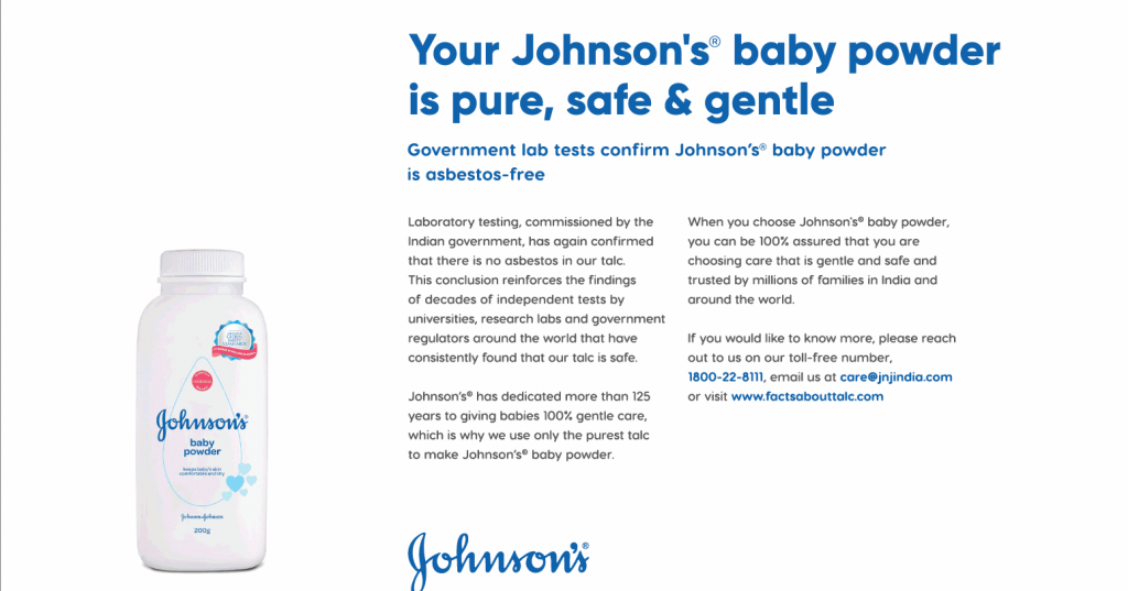 Johnson & Johnson’s New Ad Baby Powder Is Pure And Safe
