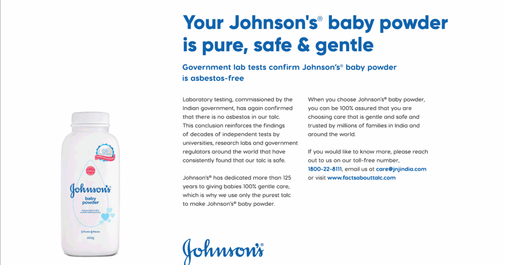 Johnson & Johnson’s New Ad Baby Powder is Pure and Safe