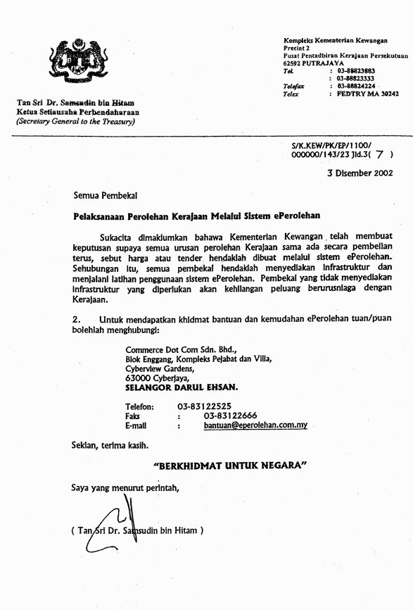 Surat Rasmi Kepada Bank Negara - Rasmi V