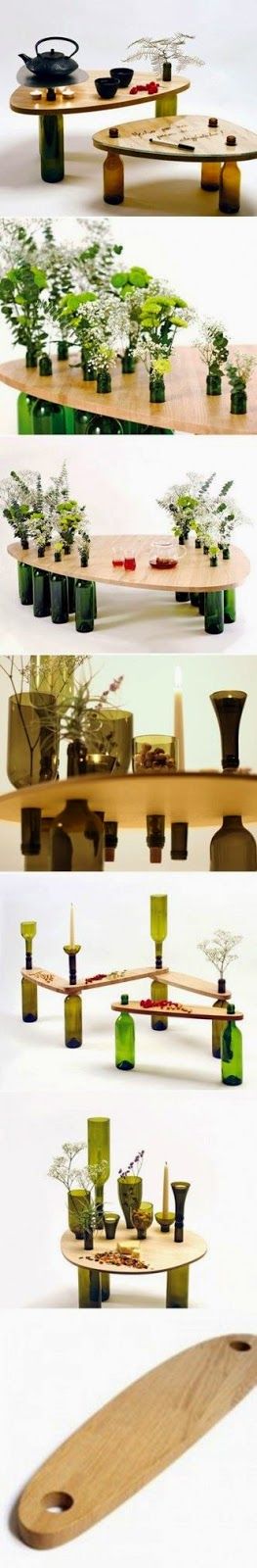 mesa de sobra de madeira e garrafas
