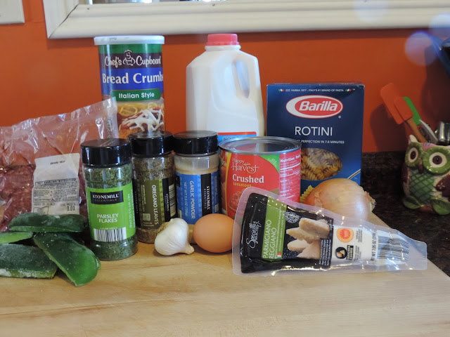 The ingredients needed to make the homemade meatballs in marinara sauce.  