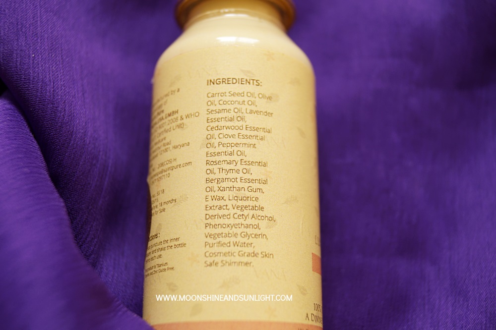 Ingredients of Vana shimmer sunscreen review