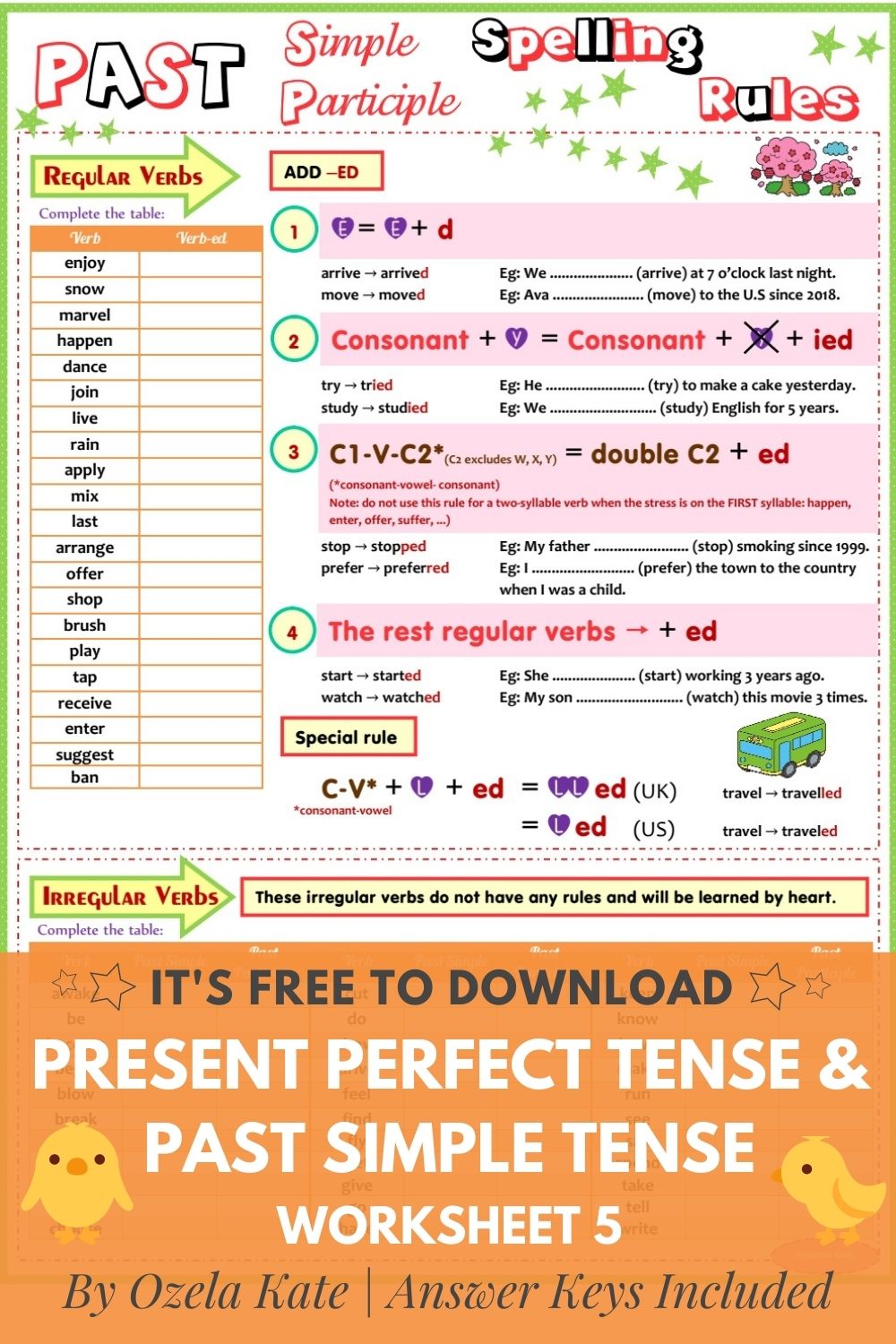 ozela-kate-worksheet-for-children-and-beginner-tenses-past-simple-and-past-participle