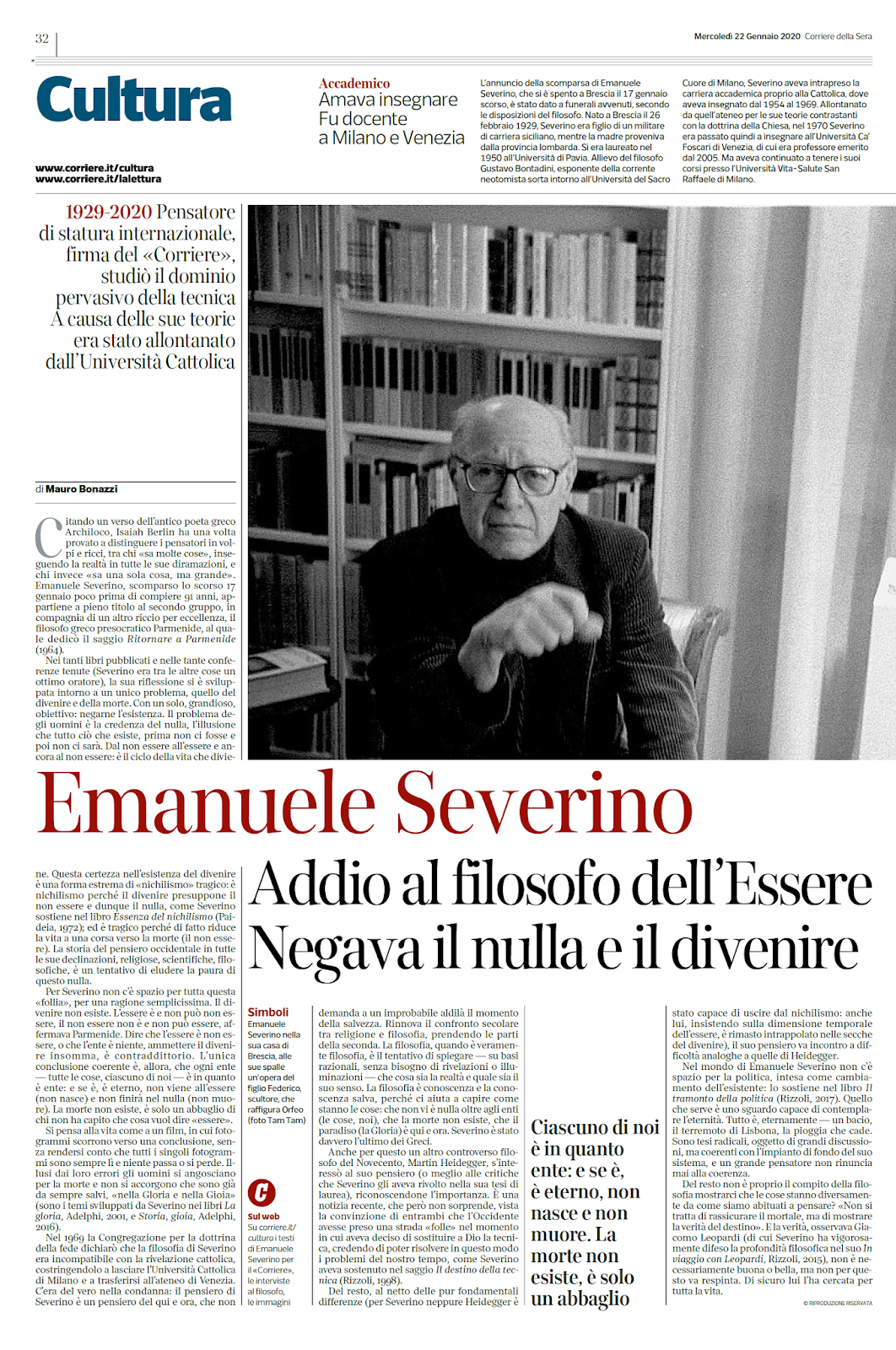 Addio a Emanuele Severino, il grande filosofo dell'eterno: aveva