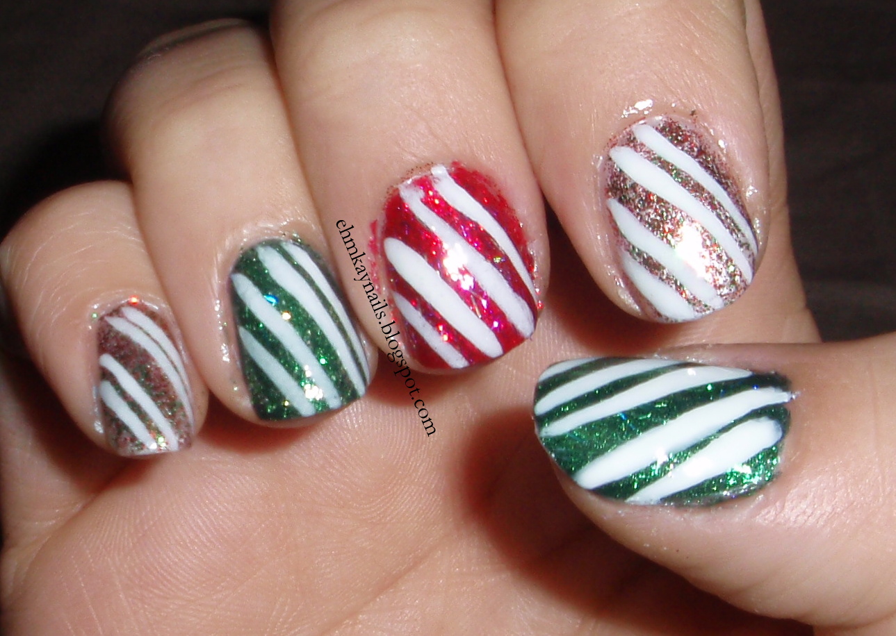 8. Candy Cane Gel Nails - wide 8