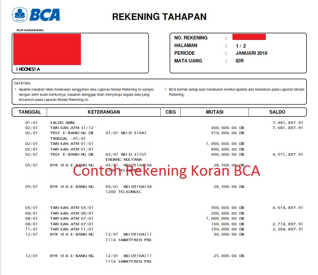 Contoh Rekening Koran BCA 3 Bulan Terakhir Untuk Syarat