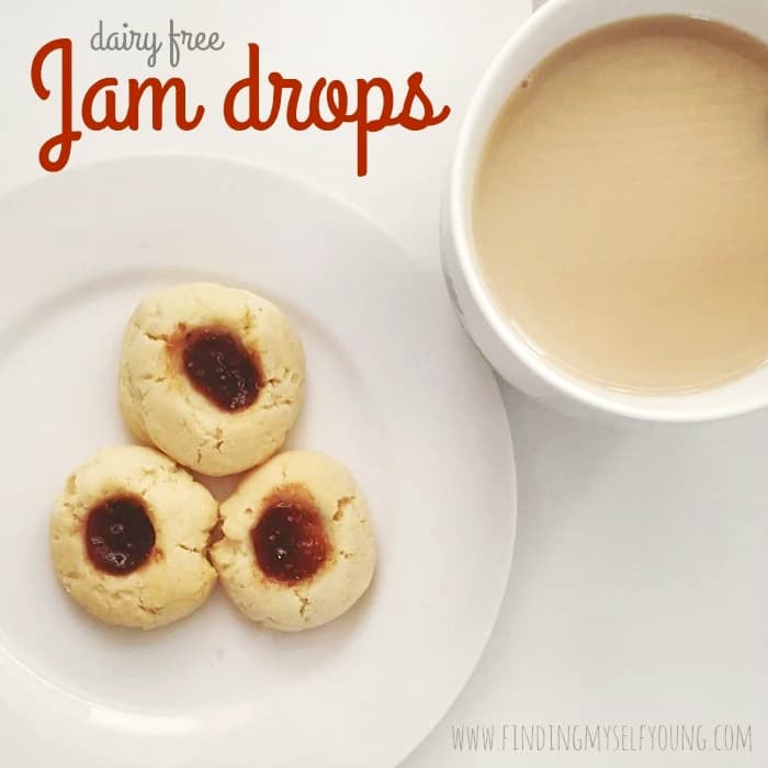 Dairy free jam drops with a cup of tea