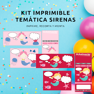 Kit, imprimible, fiesta, cumpleaños, sirenas, decoración, eventos