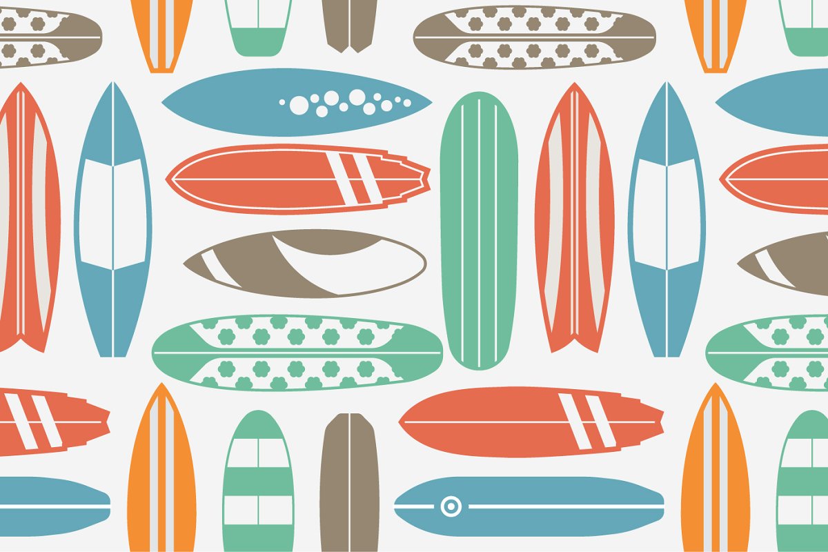 Retro Surfboard Pattern Set (EPS, JPG, AI)