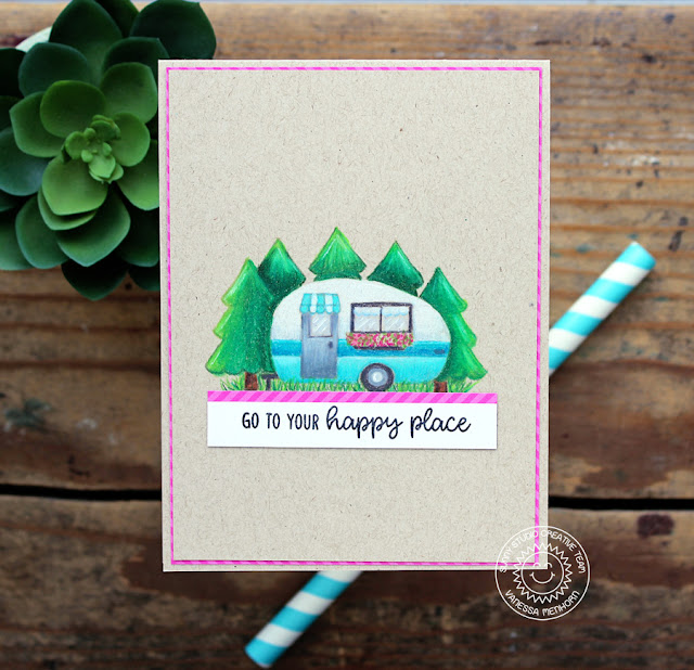 Sunny Studio Stamps: Happy Camper Pencil Colored Happy Place Card by Vanessa Menhorn