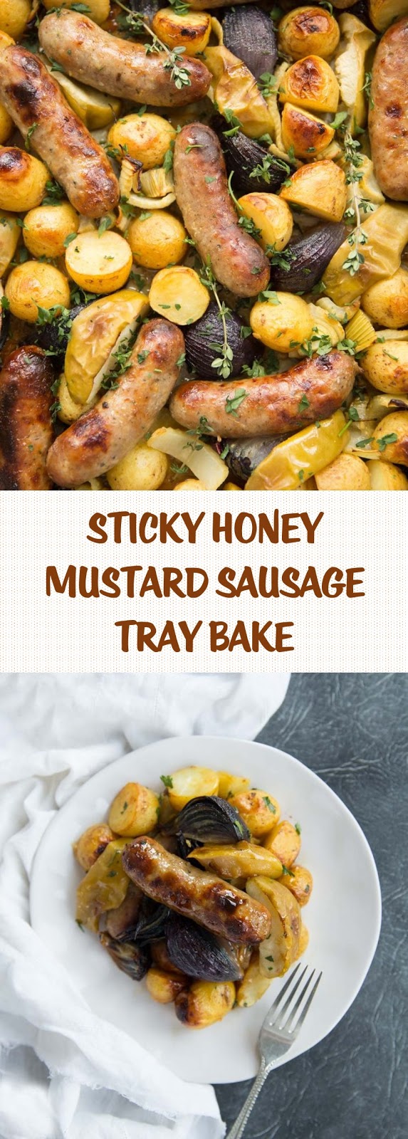 Sticky Honey Mustard Sausage Tray Bake