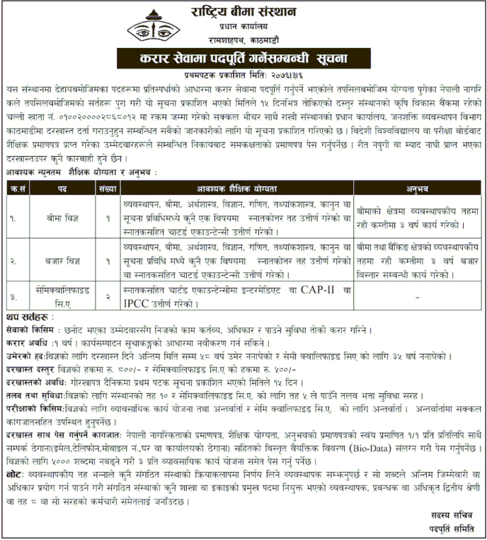 Job Vacancy at Rastriya Beema Sansthan 