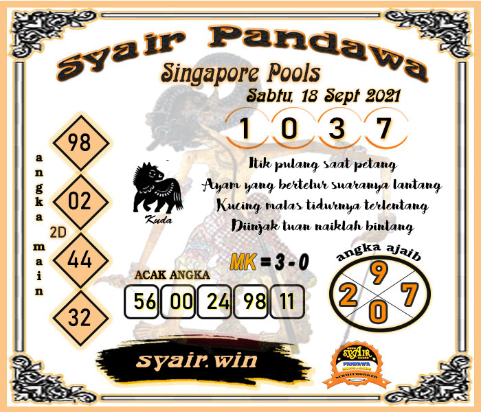 Syair Pandawa Togel Singapore Sabtu 18-09-2021